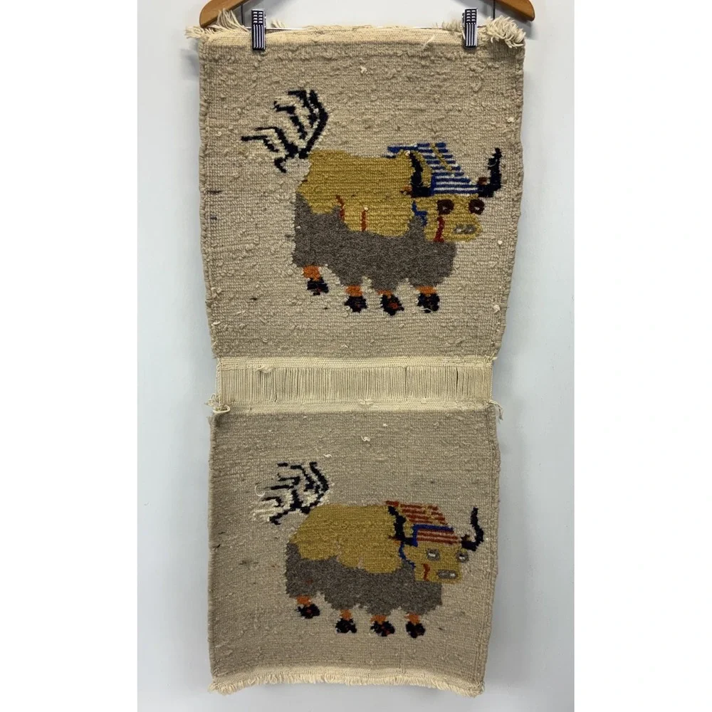 Tibetan Yak Meditation Carpet 100% Wool Wall Hanging Hand Woven in Nepal 17x30